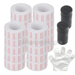 20 Rolls Price Labels Gun Paper Tag Sticker for MX-5500 Labeller White Red Line