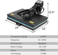 16″ x 24″ Clamshell Heat Press Machine for T-Shirt Sublimation Digital Transfer