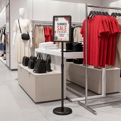 Sign Holder Stand 8.5 x 11 Inch w/ Snap-Open Frame & 360° Rotation for Malls