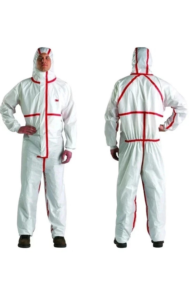 3M 4565-BLK Large Hooded Disposable Protective Coverall White/Red