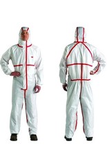 3M 4565-BLK Large Hooded Disposable Protective Coverall White/Red