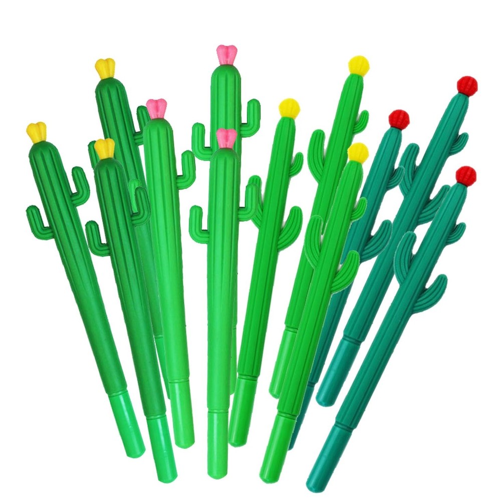 12pcs Cactus Shape Gel Ink Writing Pens 0.5 mm Black Ink Fun Kawaii Pens Bulk