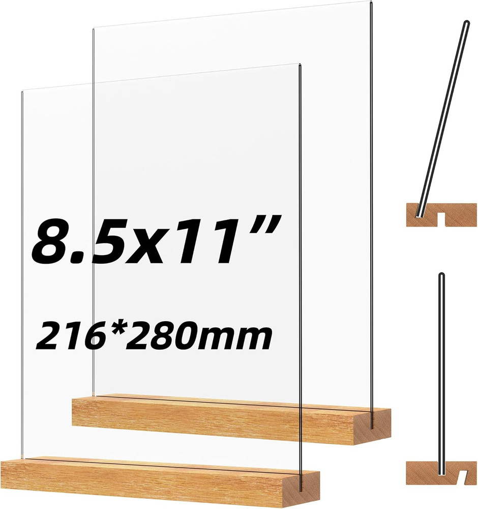 Acrylic Sign Holder with Wood Base 8.5×11 Inch Vertical and Slant Displays (2…