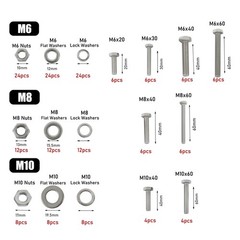 176 Pack M6 M8 M10 Bolts And Nuts Assortment Kit Heavy Duty 304 Stainless Steel