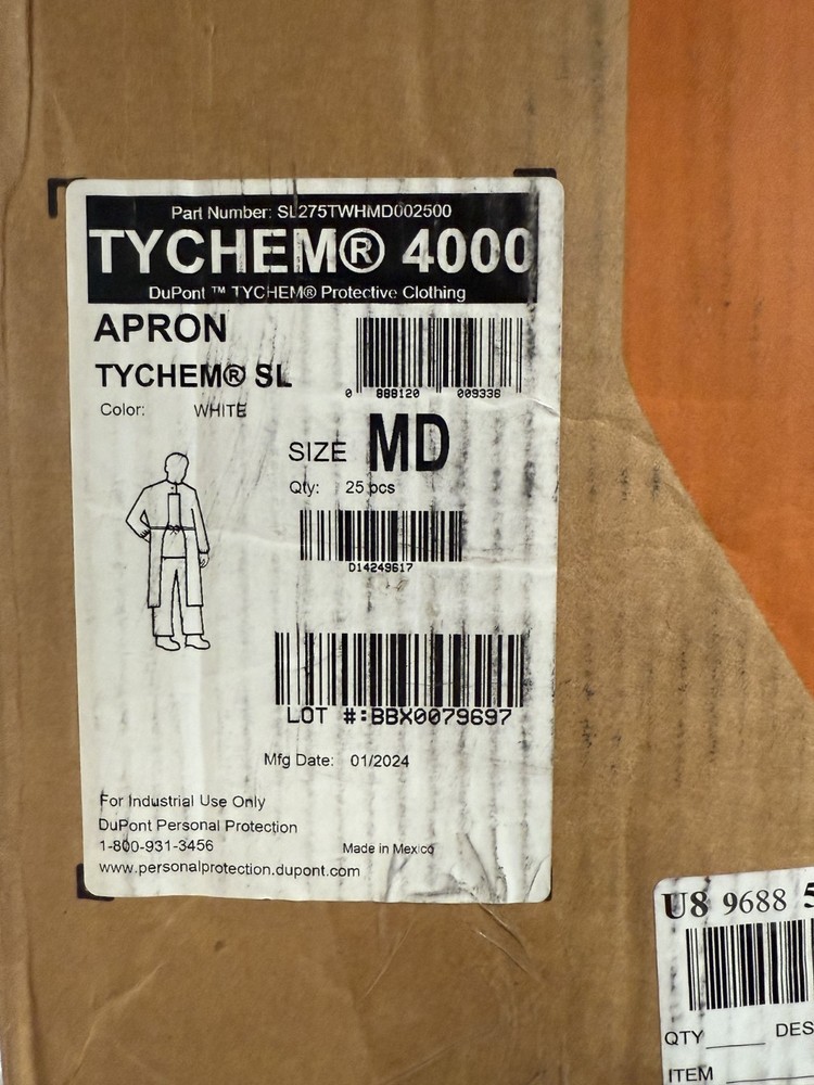 New DuPont Tychem SL Apron White Size MD SL275TWHMD002500 25ct