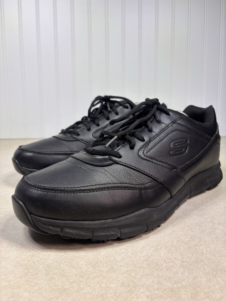 SKECHERS Nampa WIDE SR Work Shoes Relaxed Fit MENS 13 Wide Triple Black 77156W