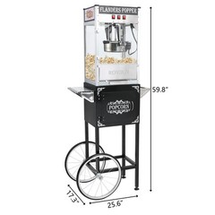 Commercial Vintage Style Popcorn Machine Maker Popper with Cart & 8-Ounce Kettle