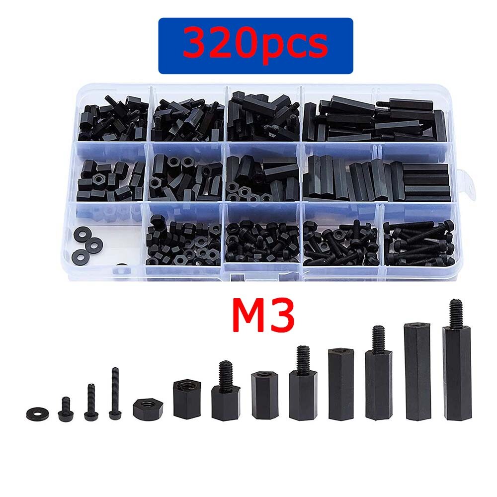 US M3 Male Female Plastic Nylon Hex Column Standoff Spacer Phillips Screw 320Pcs