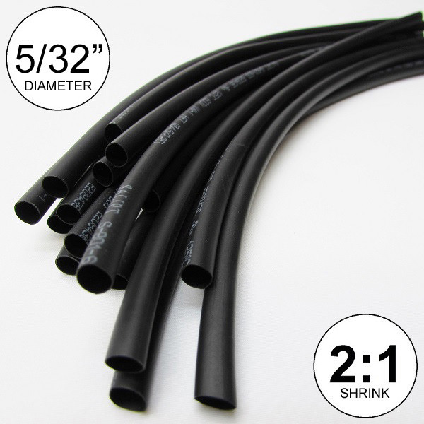 5/32″ ID Black Heat Shrink Tube 2:1 ratio polyolefin (25 ft) inch/feet/to 4mm
