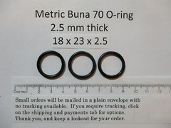 18mm ID x 23mm OD x 2.5mm thick O-ring. Buna-70. Quan 3.
