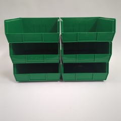 Lot of 6 Uline S-12417-G Plastic Stackable Storage Bins 11 x 11″ x 5″ Green