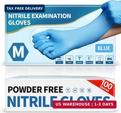 Medguy Medical Blue Nitrile Disposable Exam Gloves, 4.5 Mil 100 Pcs Powder-Free