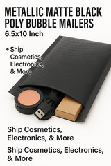 #0 Poly Bubble Mailers 6.5×10 – Self-Seal Padded Envelopes –Metallic Matte Black