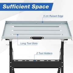 Folding Welding Table w/Tabletop 2 Fixed Wheels 4-Level Height 5 Tilting Angles