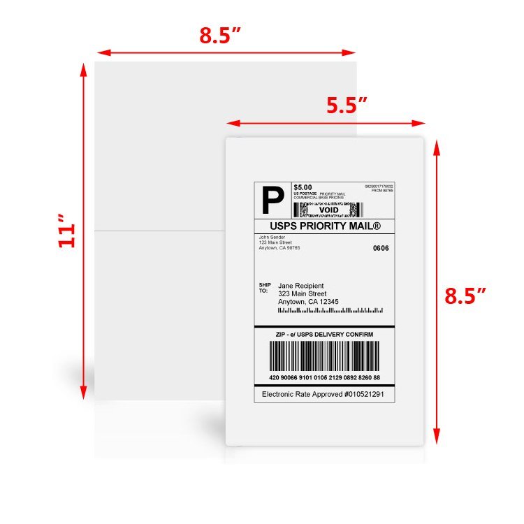 200 Half Sheet Shipping Labels 8.5×5.5 Self Adhesive For Paypal eBay label