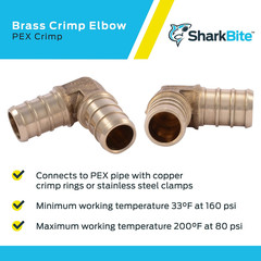 1/2 Inch Crimp 90 Degree Elbow, Pack of 10, Brass Plumbing Fitting, PEX Pipe, PE