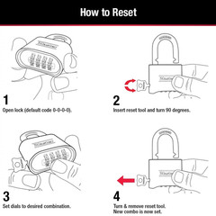 MasterLock Resettable Combination Brass Padlock 2-1/4in LONG Shackle