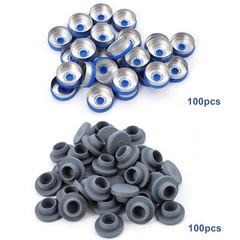 200pcs 10ml Vials Glass Clear with Plastic-Aluminum Caps and Rubber Stoppers USA
