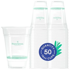 Repurpose 100% Compostable Plant-Based Clear 16 Ounce (50 Count), Transparent