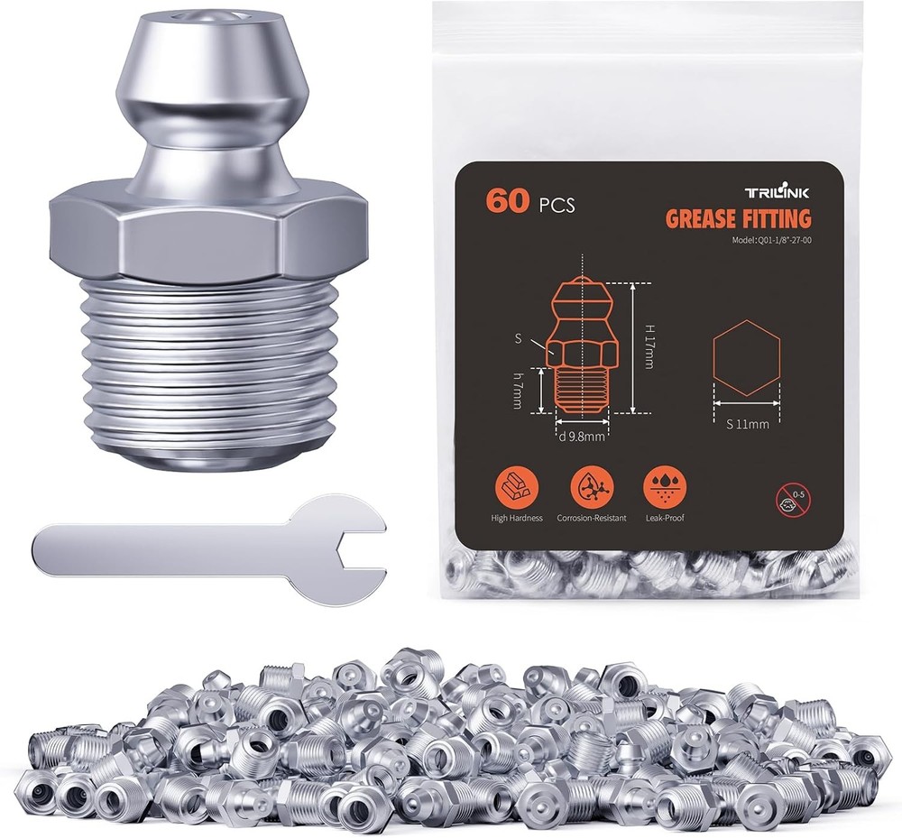 1/4″-28 Zerk Grease Fittings Kit with Wrench – 100Pc Straight Hydraulic Nipples