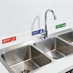 4PCS Wash Rinse Sanitize Sink Labels Stickers, Waterproof Hand Wash Only Sign, S