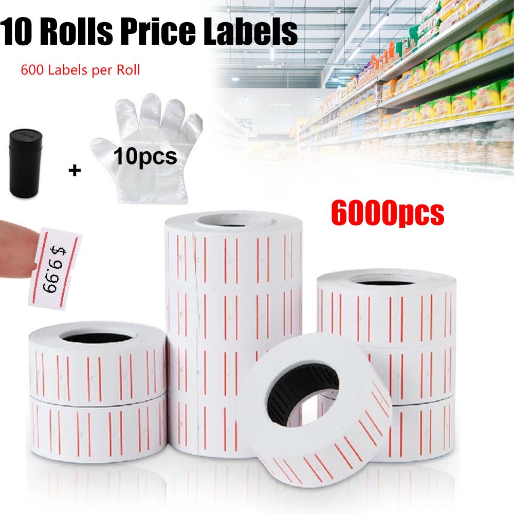 10 Rolls 6000pcs White Price Paper Tag Sticker Gun Labels Refill US For MX 5500