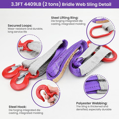 Lifting Slings Straps with Hooks – 3.3 FT, 4409LB Pounds Capacity, Polyester Bri
