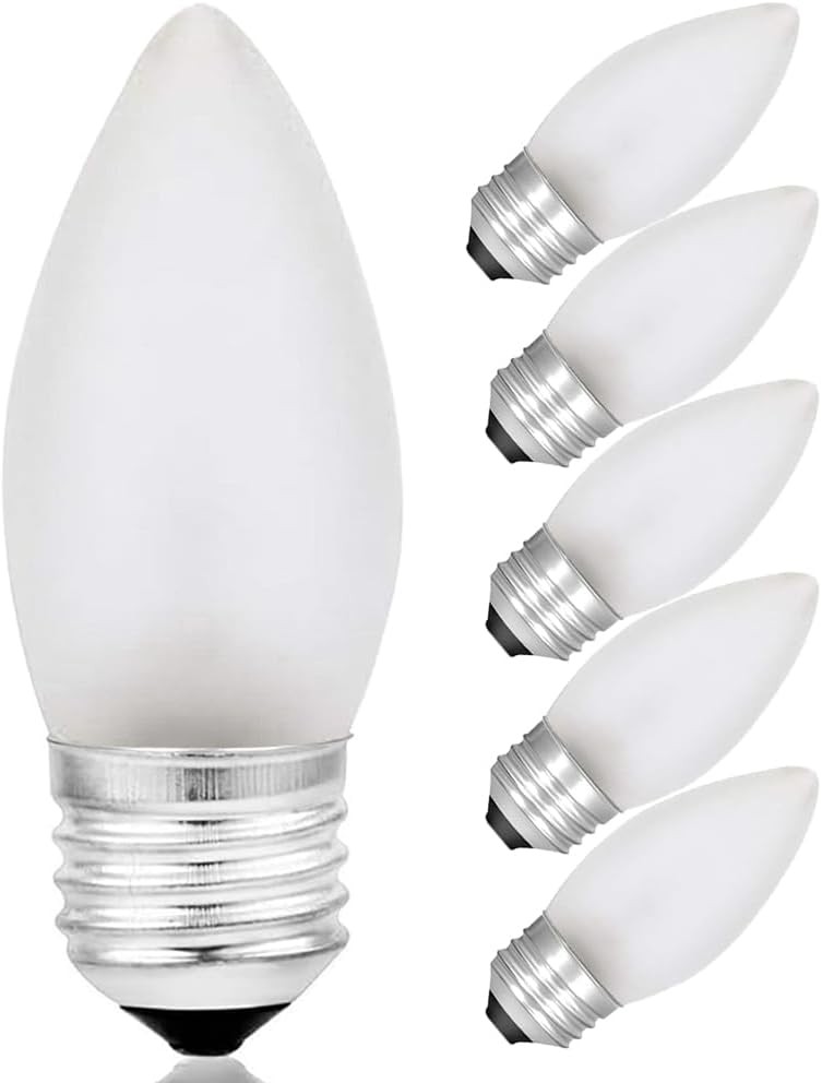 Frosted Flame Tip Chandelier Bulb 40W Incandescent Torpedo Tip Clear E26 Base