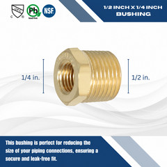 1) 1/2″ MALE X FEMALE 1/4″ NPT PIPE THREAD HEX REDUCER BUSHING – LEAD FREE BRASS