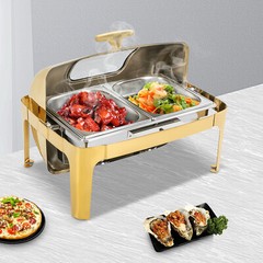 Roll Top Chafing Dish with 2 Food Pans & Visible Lid Restaurant Food Warmer
