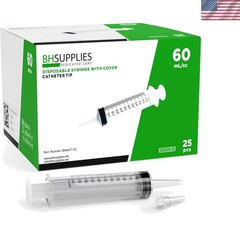 60mL Syringe Catheter Tip Sterile with Caps – No Needle – Sterile, Individual…