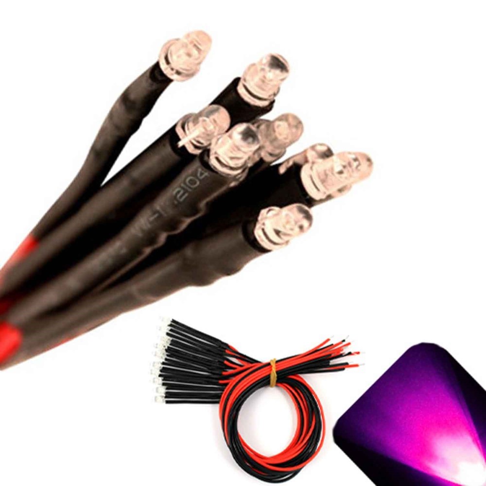 5 x Pre wired 12v 3mm Pink LEDs Prewired 12 volt DC LED RC 10v 11v 13v 14v 15v