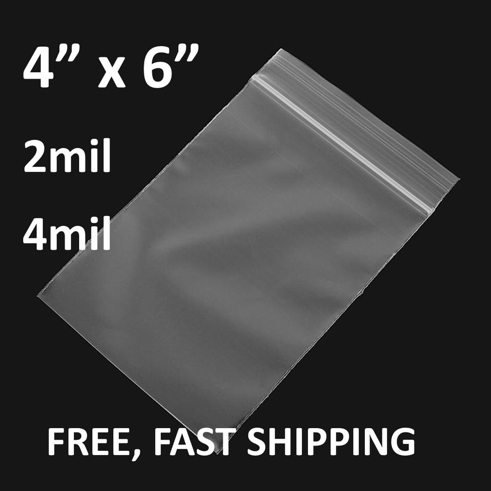 4″ x 6″ Zip Seal 2-4 Mil Thick Reclosable Top Lock Plastic Zipper Bags Baggies