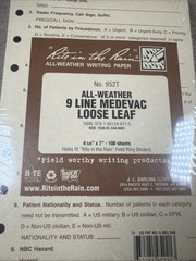 Rite In The Rain All Weather 9 Line Medieval Loose Leaf Tan 4×7 100 Sheets 952T