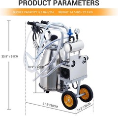 6.6Gal/25L Milking Machine Electric,Portable Milker with Food-Grade Cups&Bucket
