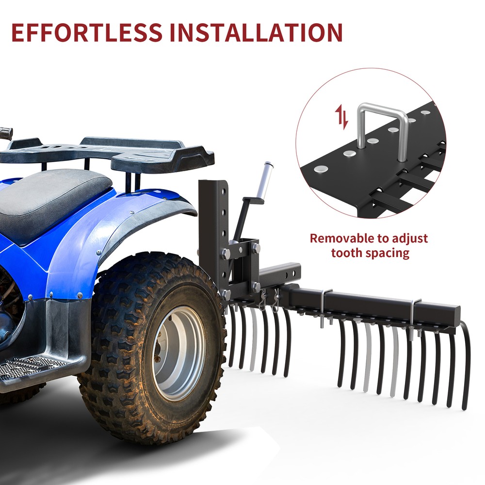 ATV/UTV Landscape Rake Implement W/1-Point Lift System Tractor Removal Rock Lawn