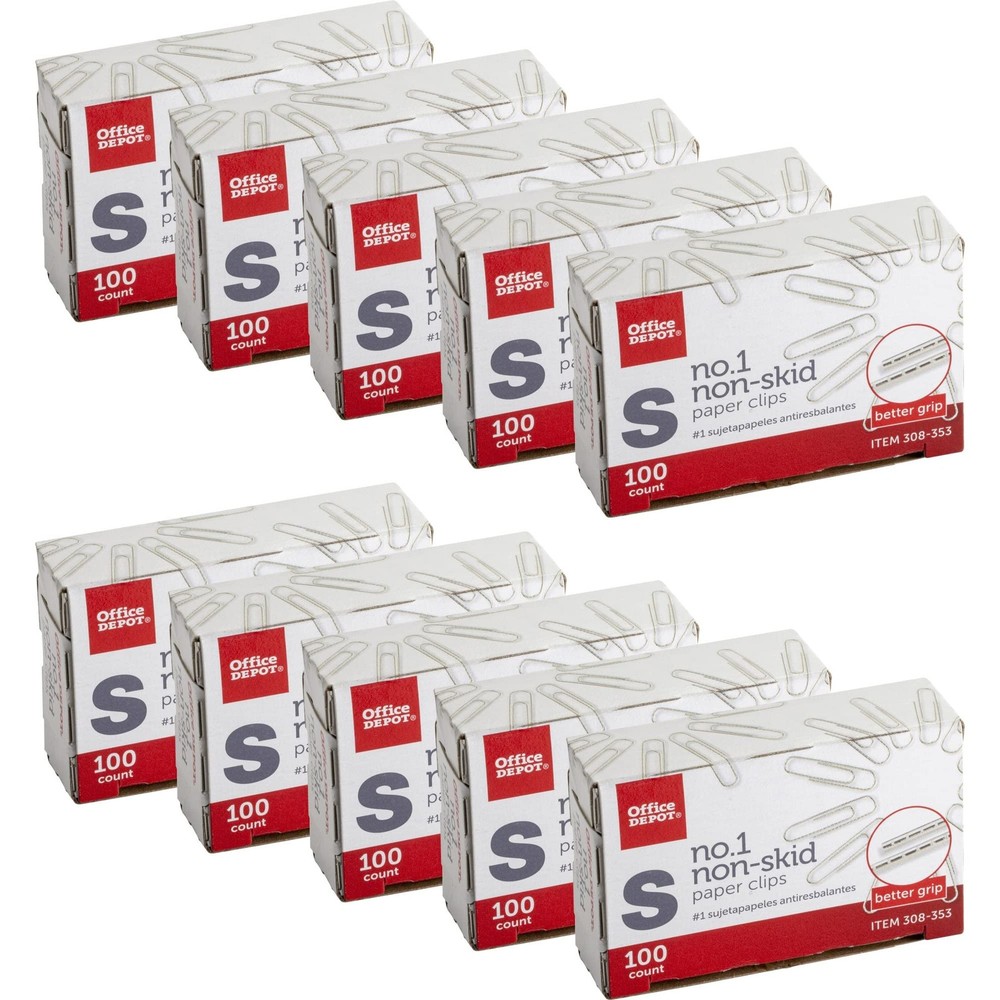 Office Depot Brand Paper Clips, No. 1 Regular, Silver, Nonskid True, Silver