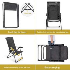 44 In. Gray Plastic Fabric Oxford Cloth Adjustable Back Folding Chairs (Set of 4