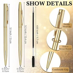 Fuutreo 50 Pack Gold Pens Bulk Gold Metallic Pens Slim Ballpoint Pens Retract…