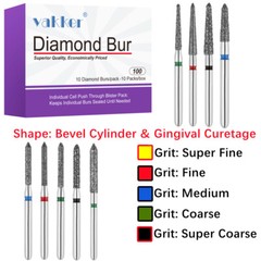 10/pk Vakker Dental Diamond Burs FG Bevel Cylinder & Gingival Curettage Burs