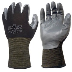 Showa Atlas 370 BLACK Nitrile Palm Coated LIGHTWEIGHT GARDENING WORK GLOVES S-XL
