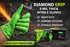 Venom Diamond Grip Green Nitrile Gloves 8 Mil, Diamond Texture, Box of 100Pcs