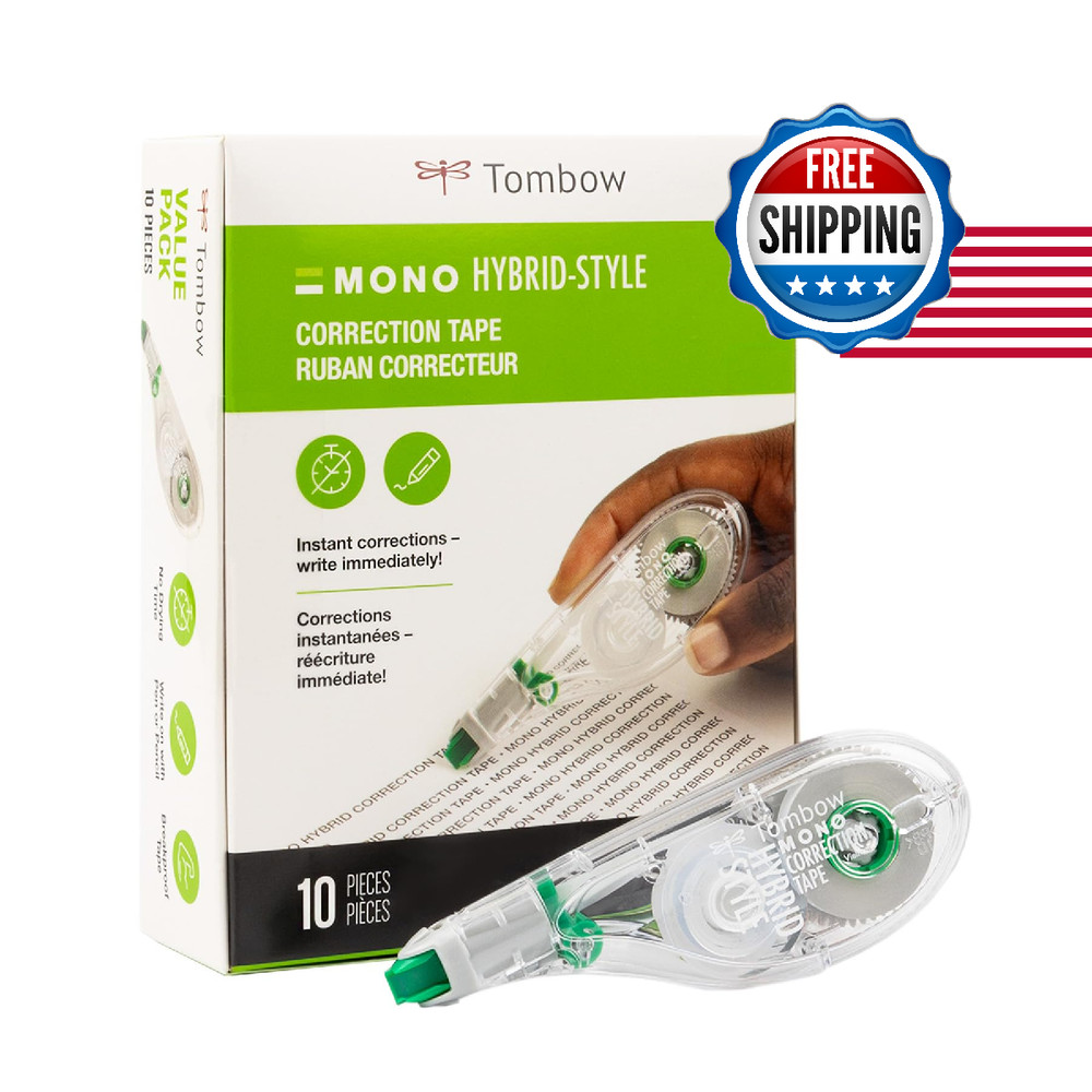 Tombow 68721 Mono Hybrid Correction Tape 10-Pack. Easy To Use Applicator For