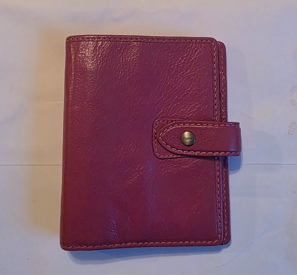RARE Filofax Malden Pink Fuchsia Leather Pocket M6 Ring Organizer Planner Binder