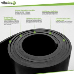 Neoprene Rubber Strip Solid 1/8″ Thick x 3″ wide x 10 ft long 60A Duro, Black