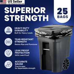Plasticplace 95-96 Gallon Garbage Can Liners 1 Count (Pack of 25), Black