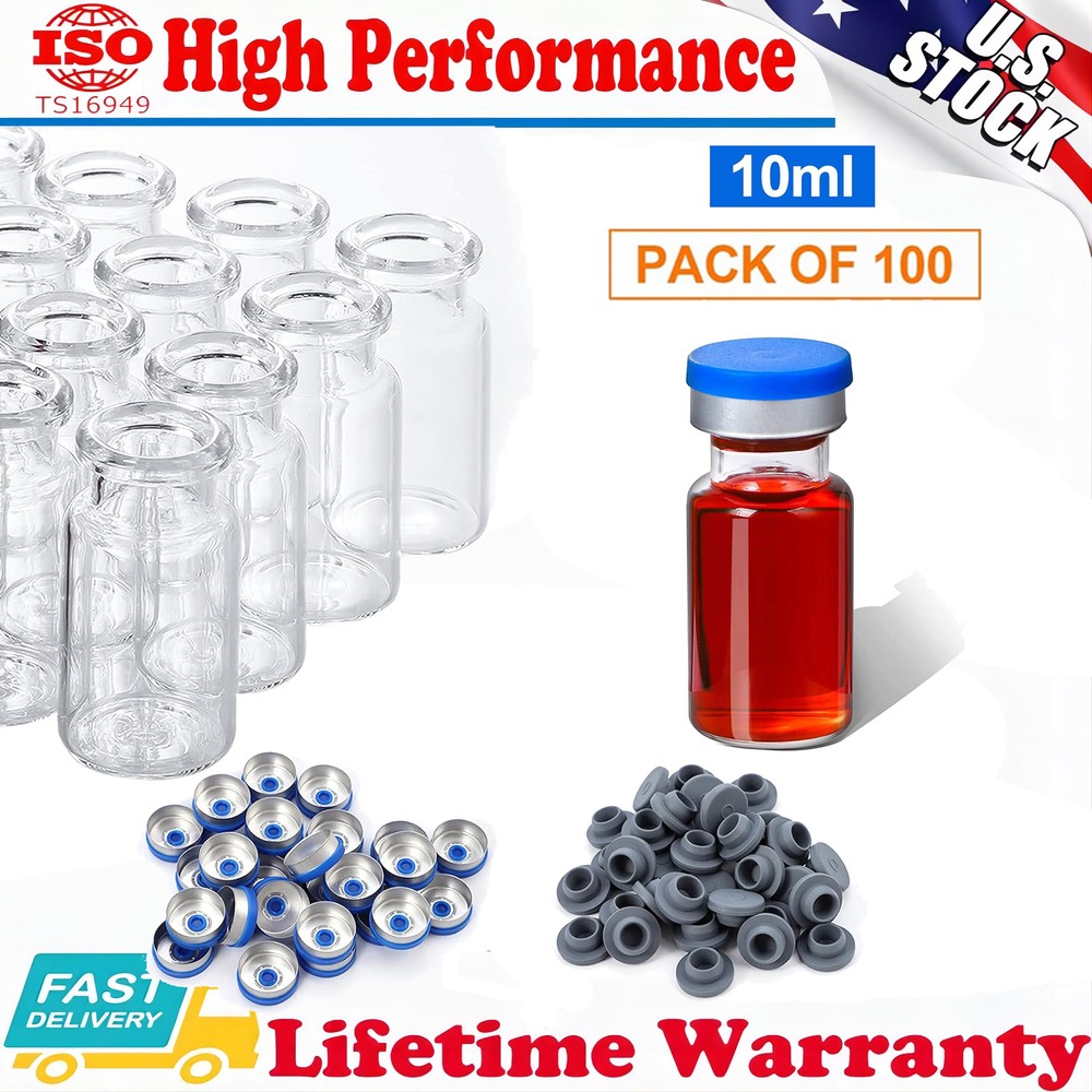 10ml Vials Glass Clear Bottom Headspace Vial with Plastic-Aluminum Flip Cap USA