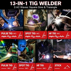LOTOS TIG220ACDCP 220A AC/DC TIG Welder,13-in-1, Pulse, Spot, Stick, HF Start