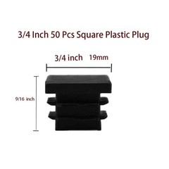 50 Pack 3/4 Inch Square Plastic Plug Tubing End Caps Chair Glide Insert