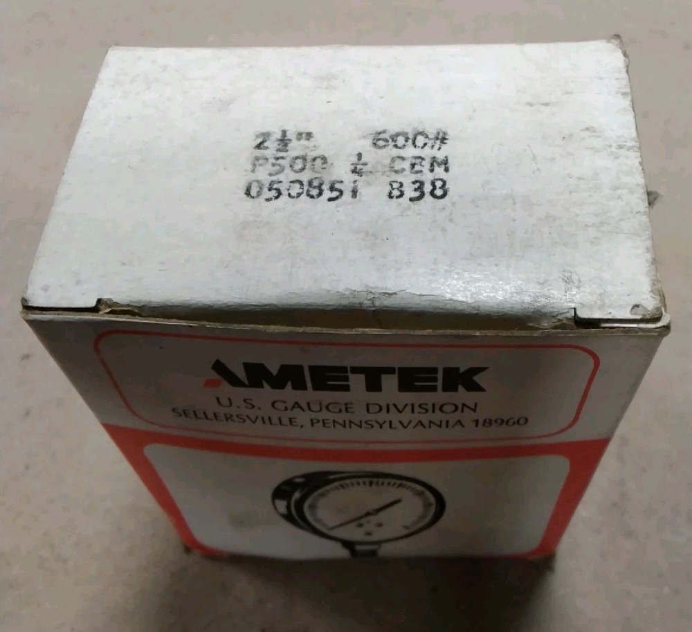 AMETEK 050851 GAUGE 0 TO 600 PSI 0.250 IN. NPT DIA 2 1/2 IN DIA U.S.GAUGE F82